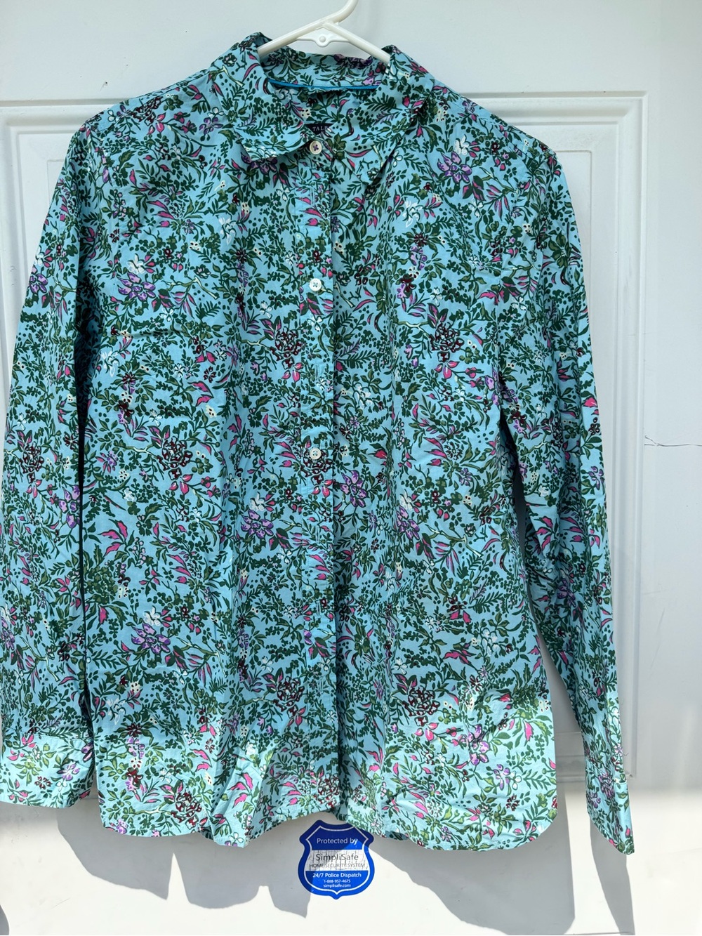 Women’s Floral Button-Up Shirt in Aqua Blue| Talbots Petite